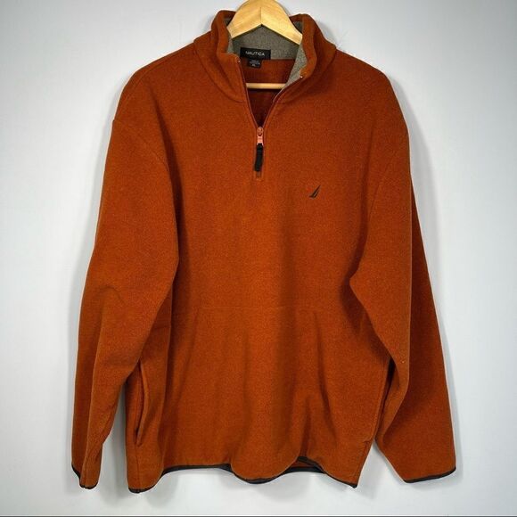 Náutica Men’s Orange Fleece 1/4 Zip Sweater Sz XL - Picture 1 of 9